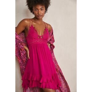 Free People One Adella Lace Slip Mini Dress Rose Hypnotic Hot Pink Fuchsia XS